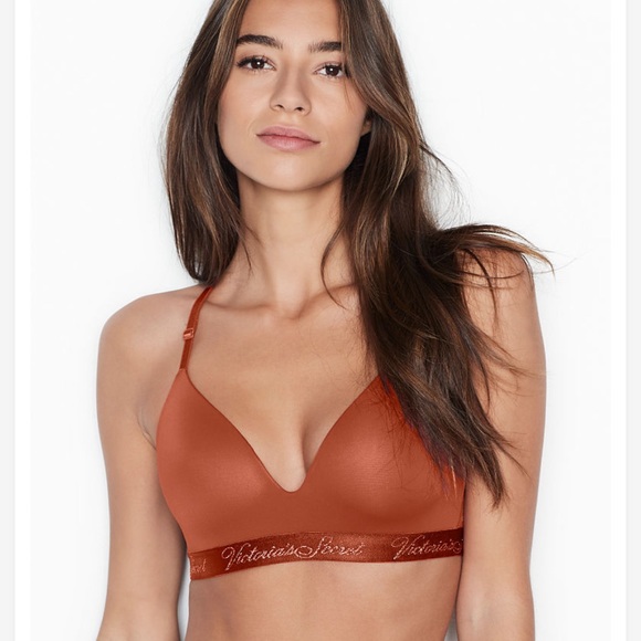 EUC Victoria’s Secret T-Shirt Lightly Lined Wireless Bra 32D Burnt Orange Lace - Picture 14 of 14